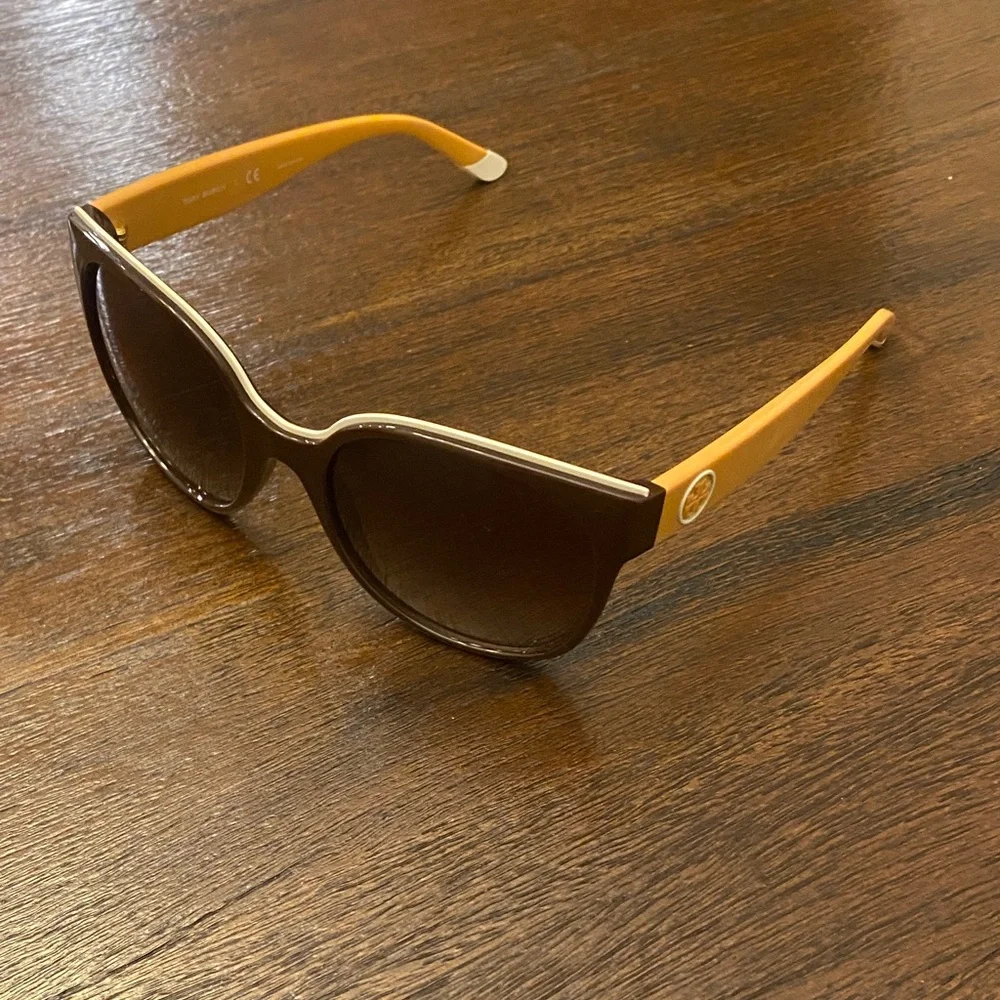 Tory Burch Brown Sunglasses with Yellow Temples - Picture 1 of 4